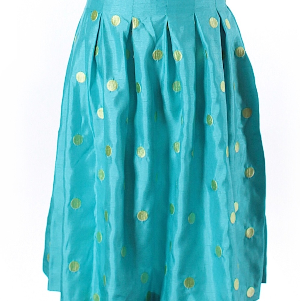 NWT Silk Box Embroidered Polka-Dot Turquoise Skirt